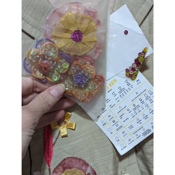 Indigo Moon Women's Tan Button Front Artsy Floral Applique Jacket Large NWT - Picture 5 of 7